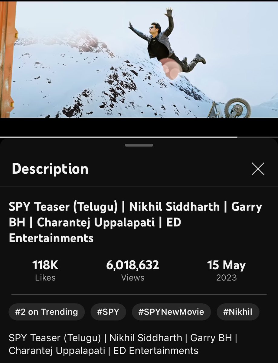 ED_ENT_'s tweet photo. 6M+ Views for #SPYTeaser 🔥 
&amp; Trending 💥 On 2 In YouTube ❤️‍🔥🤙

- https://t.co/rEm4vrxqoQ

#SPY WW Grand Release on June 29th

@actor_Nikhil @Ishmenon @Garrybh88 @tej_uppalapati @anerudhp @SricharanPakala #Edentertainments #KRajashekarreddy https://t.co/N3wcaTLjgb