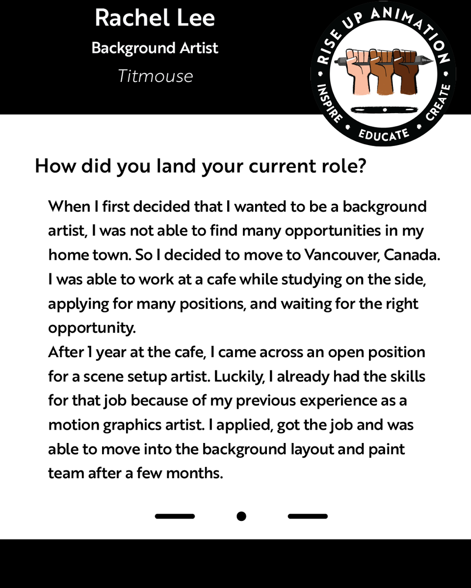 riseupanimation's tweet photo. Happy Monday Rise Up fam! We're bringing you another #MenteeFastForward where we hear from an RUA Mentee that found a career opportunity in animation.

Today we celebrate @aofrach from @TitmouseInc https://t.co/lDvIJDhuES