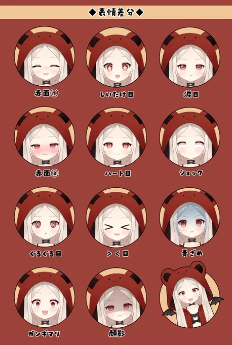 お知らせ VTuberのちーちゃん()のキャラクターデザインとLive2Dイラストを制作させていただきました  くまさんパーカーは着脱可能です 片八重歯がチャームポイントです～ #ちーちゃん #はいちー図