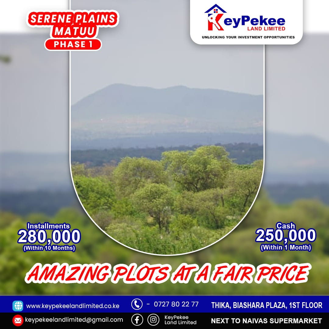 Are you looking for a fairy priced  prime plot? Look no further. We have the most amazing opportunity for you to own a plot in Matuu. Our plots for sale are located in a serene environment at the outskirts of Masinga Town.
#Coup #KamauThugge #mikesonko #RailaOdinga #TrumptoPutin