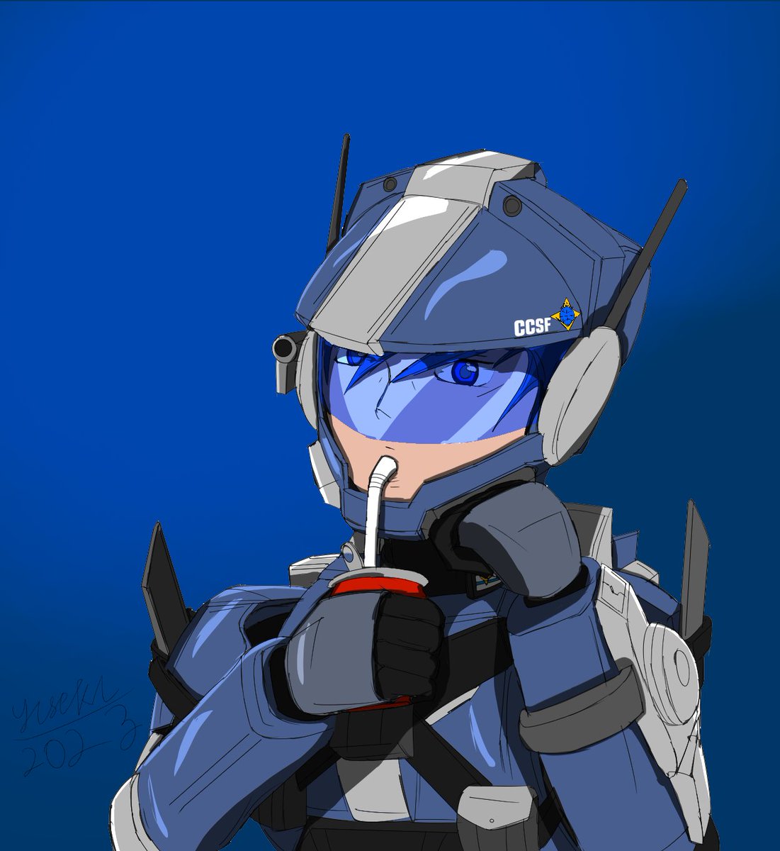 strike_n_strato's tweet photo. draw myself drink some cola (not real me) #gundam #halo #armor #techsuit https://t.co/kpscqfEdRi