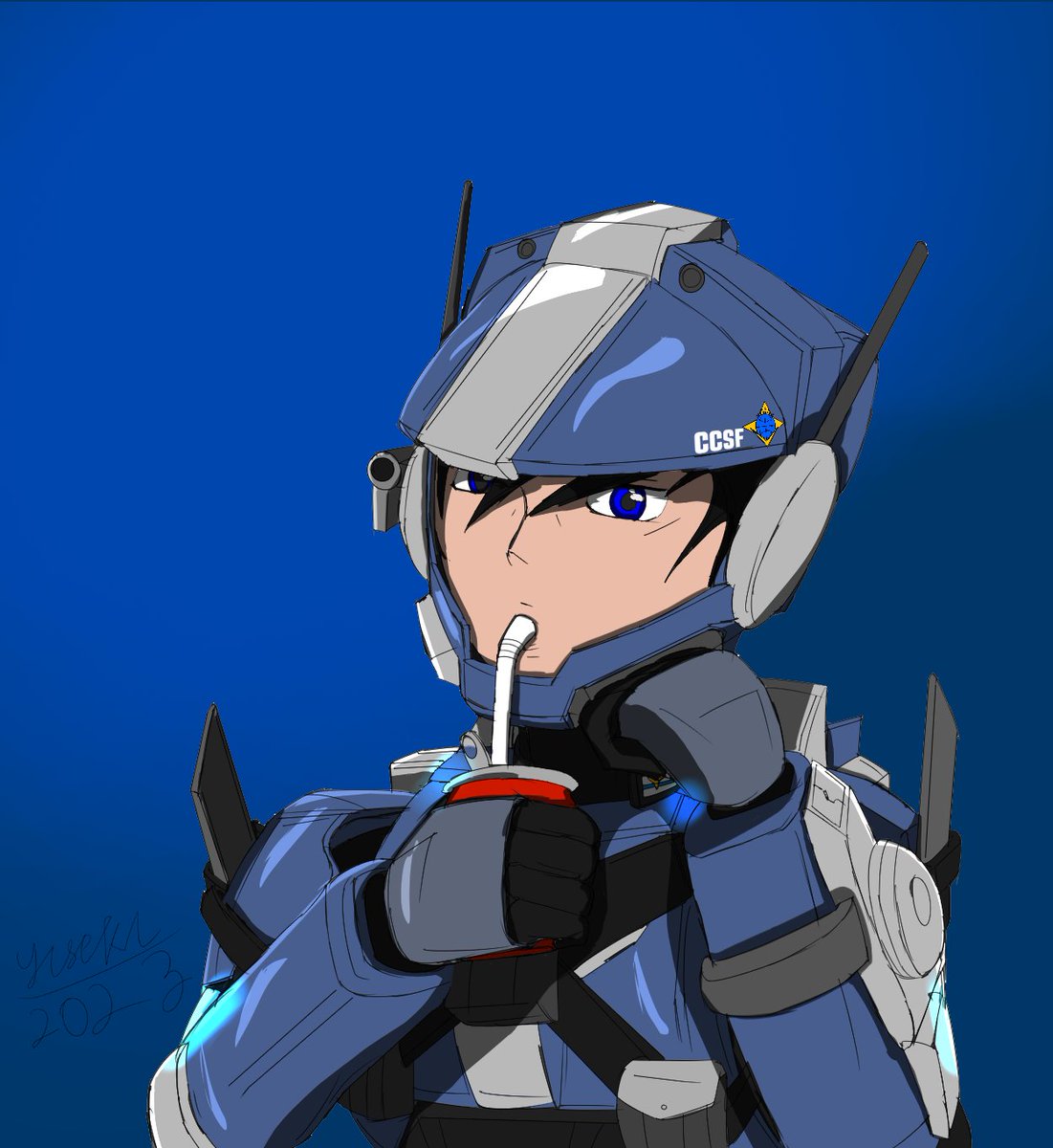 strike_n_strato's tweet photo. draw myself drink some cola (not real me) #gundam #halo #armor #techsuit https://t.co/kpscqfEdRi