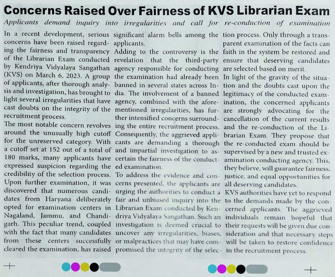 Sadika_k_'s tweet photo. Repeated incidents of paper leak can't be considered as inadvertent incident. It is an apparent act of recklessness and inefficiency. #kvs_scam @KVS_HQ @PMOIndia @EduMinOfIndia @dpradhanbjp
#kvsanswerkey #kvsscam #kvslibrarian https://t.co/VUGKwq8nzJ