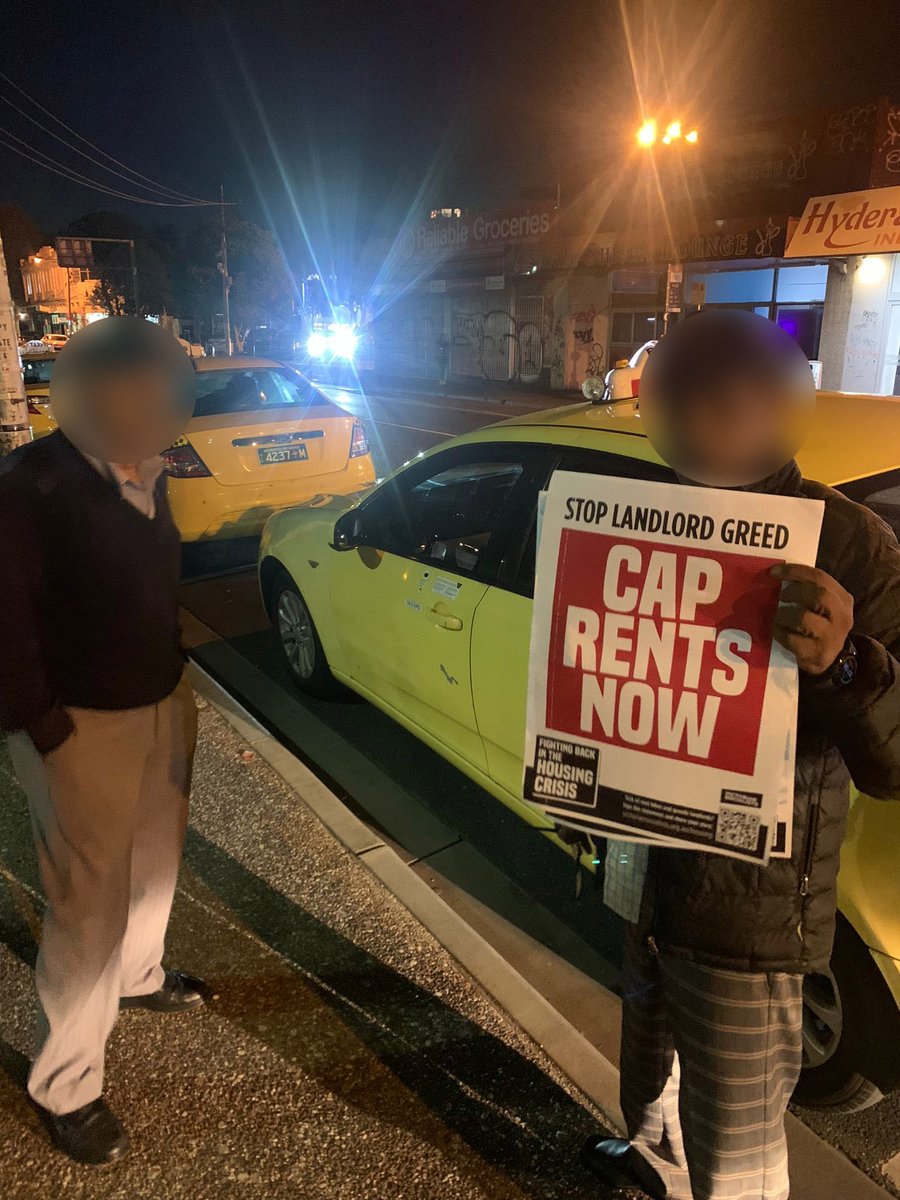 Via VS vollies out postering for our upcoming housing forum:

"This taxi driver saw us postering and tried to convince his mates to let us poster the sides of their cars. They debated a bit about whether the glue would stick &amp; in the end he took a few to stick up at the depot" ❤️