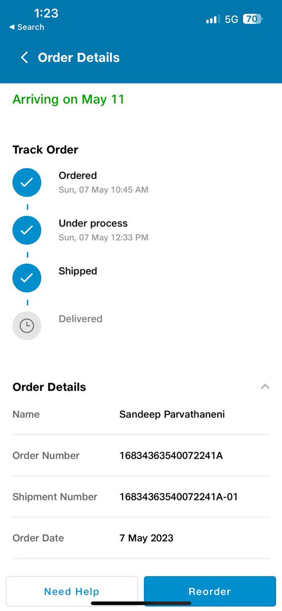 Sandeepparvath's tweet photo. @JioMart_Support @JioMart @reliancejio : I have book a mobile on 7th May from your app, supposed to deliver the order by 10th May and i haven't received the mobile till now (16th May), keep on changing the delivery date and no information to track the order. No option to cancel.. https://t.co/YVVHuvyP2E