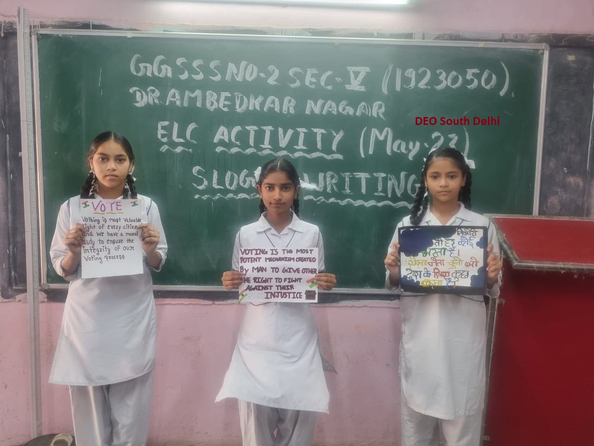 Electoral Literacy Club (ELC) Activity (Slogan Competition) at GGSSS No.2, Sec.5 Dr.Ambedkar Nagar, AC-47 Deoli, Chalo Voter Bane Hum #MainBharatHoon #VoteDeneJayenge #NothingLikeVoting #BridgingTheVotingGap #MyVoteMyPower @ECISVEEP @LtGovDelhi @SpokespersonECI @CeodelhiOffice