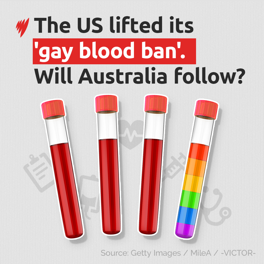 SBSNews's tweet photo. Restrictions on blood donations from gay and bisexual men were introduced in Australia in the 1980’s. 

Read more: https://t.co/xR3QJQnO6r https://t.co/V94Da8NsxA
