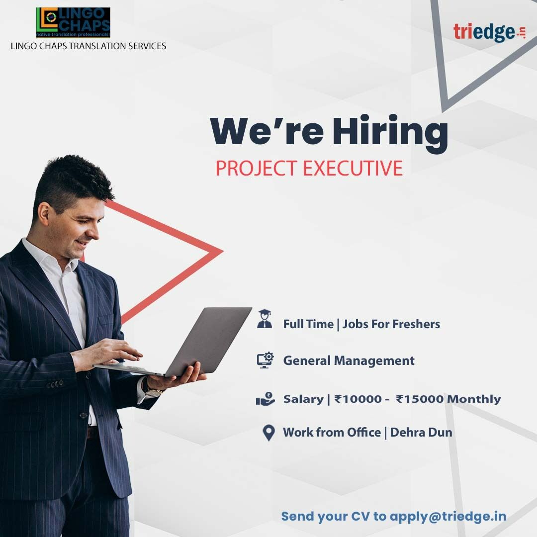 Triedge_in's tweet image. Lingo Chaps Translation Services is hiring interns for Project Executive role.

Interested candidates may send their resumes at apply@triedge.in.

#hiring #projectexecutive #jobs #triedge