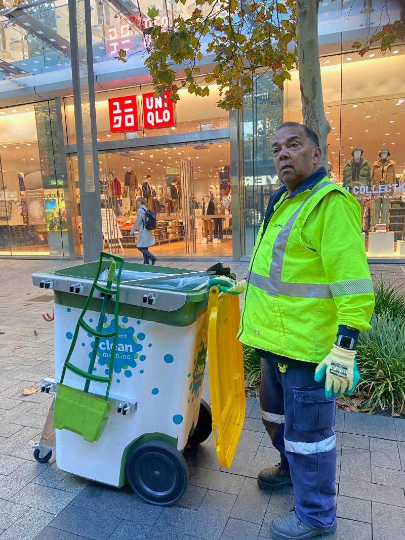 CityofPerth's tweet image. Meet Jack, the friendly face of Murray Street! Starting his day at 7am, he&apos;s a valued member of our Clean Machine team ☀️ Originally from Mauritius, Jack&apos;s been with the City  for 15 years and we&apos;re lucky to have him. #CityOfPerth #CleanMachine