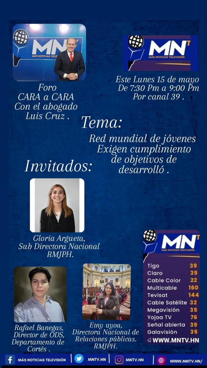 rmjpHonduras's tweet photo. Sintonízanos HOY por MNTV a través de sus diferentes canales a nivel nacional donde hablaremos sobre nuestra Red, el trabajo que realizamos en todos los departamentos en base al cumplimiento de los 17 ODS de la agenda 2030 y nuestro próximo 1er Encuentro🙌🏻 https://t.co/etbwOmaGLA