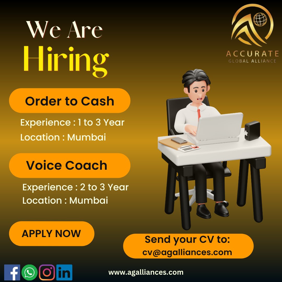 #hiringalerts #hiringimmediately #hiringnow #hiring #openpositions #jobs #jobshiring #jobs #hiringnow #Mumbai #ITjobs #nonitjobs #immediatejoiner #agateam #accurateglobalalliances