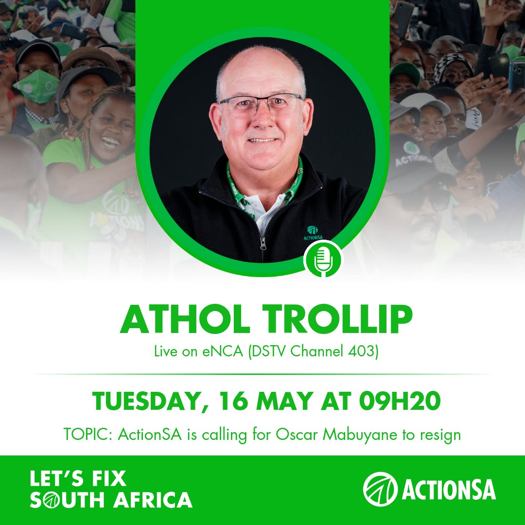 Eastern Cape Chairperson <a href="/AtholT/">Athol Trollip</a> will be on <a href="/eNCA/">eNCA</a> this morning at 9h20, as he continues to call for Premier <a href="/OscarMabuyane/">Premier Lubabalo Oscar Mabuyane</a> to resign following his unethical attempt to obtain Masters and PhD degrees from <a href="/forthare_Uni/">Fort Hare University</a>. #LetsFixSouthAfrica #ActionSAProject2024 <a href="/HermanMashaba/">Herman Mashaba</a>