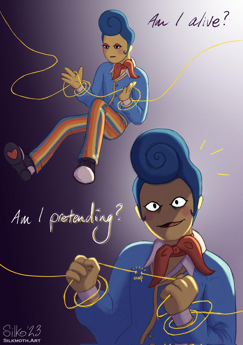 Controlled by puppet strings, imitating life
I was asleep, but I awaken

#welcomehome #welcomehomepuppetshow #welcomehomearg #welcomehomearg #wallydarling #wallydarlingfanart #digitalart #digitaldrawing