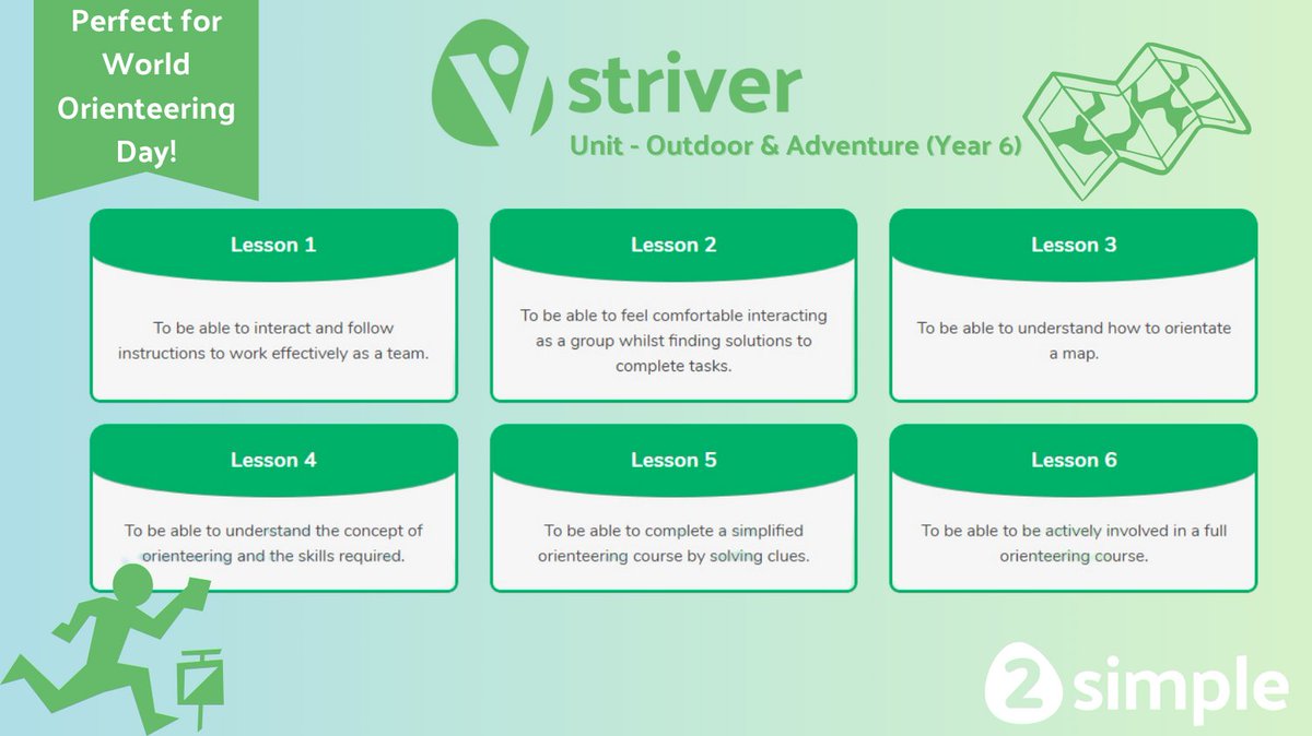 2SimpleSoftware's tweet photo. Tomorrow it's #WorldOrienteeringDay! If you need an exciting activity for the afternoon, try this Striver unit of work - you can get a free trial for 14 days here: https://t.co/sX8LifK0NK

#Orienteering #MapReading #Compass #PE #OutdoorAdventure #Striver https://t.co/0KLTt42Daz
