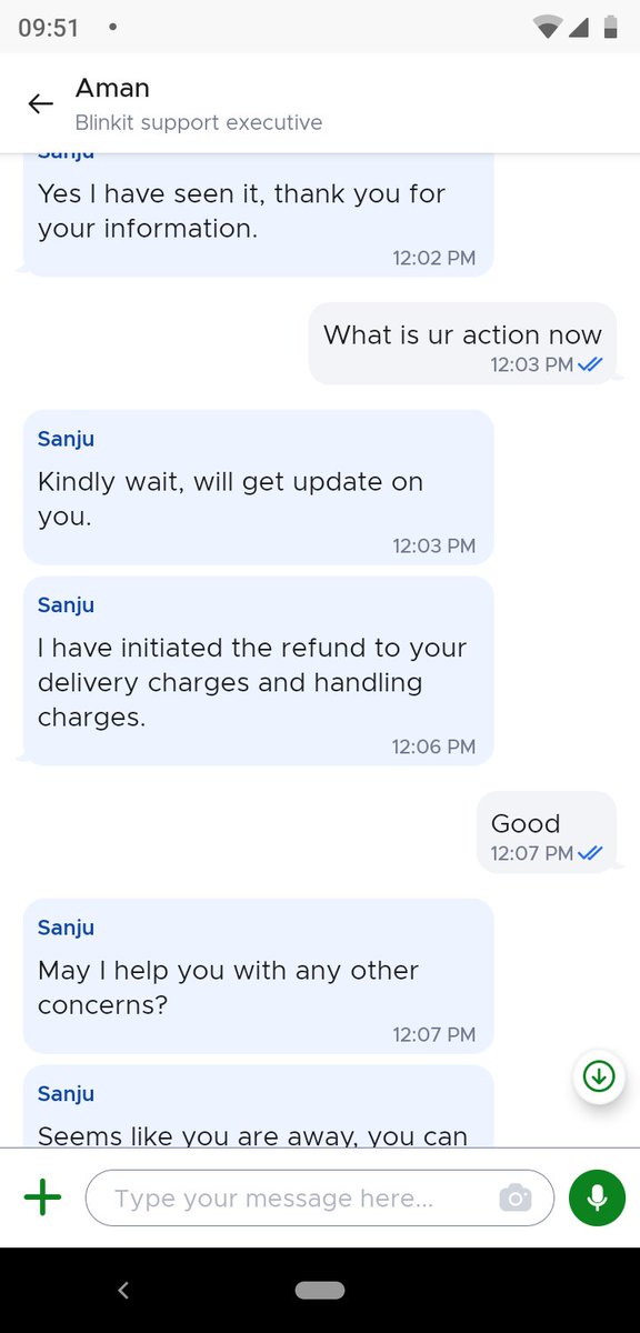 dipsvim's tweet photo. blinkit app mentions no delivery handling chgs on bils above 1500; do ref  conversation of promise of refund n today denying d same by another exec. Non Trustable -Shameful-Non-professional !! https://t.co/Z3Hg74kUaq
