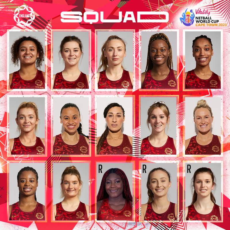 EnglandNetball's tweet photo. Molweni Mzansi 👋
Hello, South Africa 👋

Meet your Vitality Roses squad for the Vitality @NetballWorldCup 2023 💪🌹

#RoadToCapeTown | #NWC2023