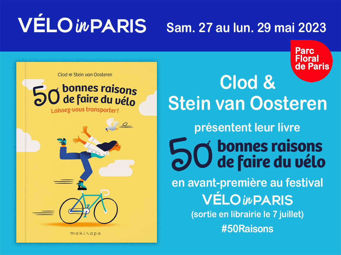 Attention, attention ! Je présente en avant-première, au salon <a href="/veloinparis/">Festival VÉLOinPARIS</a>, mon nouveau livre : 50 raisons de faire du vélo chez Makisapa. Une belle collaboration avec Stein van Oosteren <a href="/LCyclable/">Stein van Oosteren</a> . C’est le 27, 28 et 29 mai.  #illustration #50raisons #velo #lovevelo