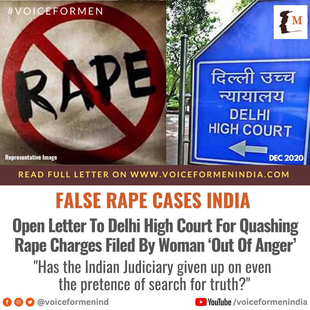 voiceformenind's tweet photo. #Feedback | Open Letter To Delhi High Court For Quashing Rape Charges Filed By Woman ‘Out Of Anger’

"Has the Indian Judiciary given up on even the pretence of search for truth?"

LINK | https://t.co/cGKZBEQwyC

#VoiceForMen #FalseRape #GenderBiasedLaws #MeToo    #MenToo https://t.co/a50PbBkDvZ