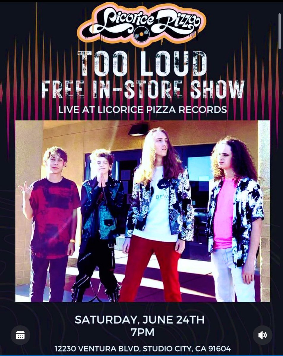 ZippyRiffs's tweet photo. Catch us performing live! We’re heading to California on tour … Performing live June 24th at the legendary @LicoricePizzaLP 🍕@2LoudBand1 ‼️ #LicoricePizza #TooLoudBand #BeLoud #RockRevival #ZippyVedderRock 🎸 https://t.co/IpF5Rncvu0