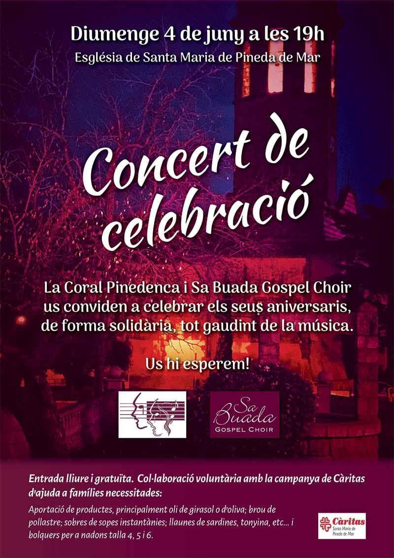 La Coral Pinedenca i Sa Buada Gospel Choir unim  les nostres veus per a celebrar els nostre 33è i 7è aniversari, de forma solidària, tot gaudint de la música. 
El  4 de juny a les 19 h. us convidem a celebrar-ho plegats, cantant, gaudint i vivint la música des dels nostres cors!