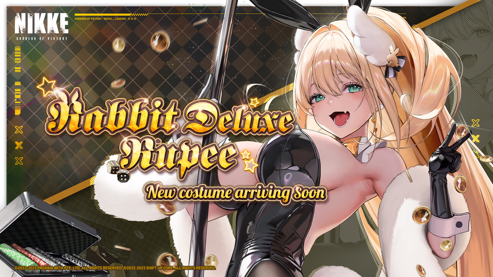 GODDESS OF VICTORY: NIKKE on X: 【Rupee Costume Introduction】 Rupee has  specially dressed up for the Coin Rush! 👕 Costume Name: Rabbit Deluxe 👧  Nikke: Rupee 🎁 How to obtain: Luxury Bunny