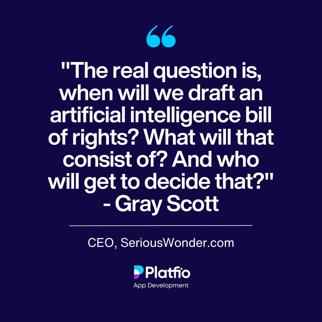 Hey friends! 🙌 Have you ever thought about an artificial intelligence bill of rights? 🤔 Gray Scott raises some interesting questions about it. 🤖 Let's start the conversation and make sure AI is developed ethically!

#AIrights #ethicsinAI #futuretech #appdevelopment #platfio