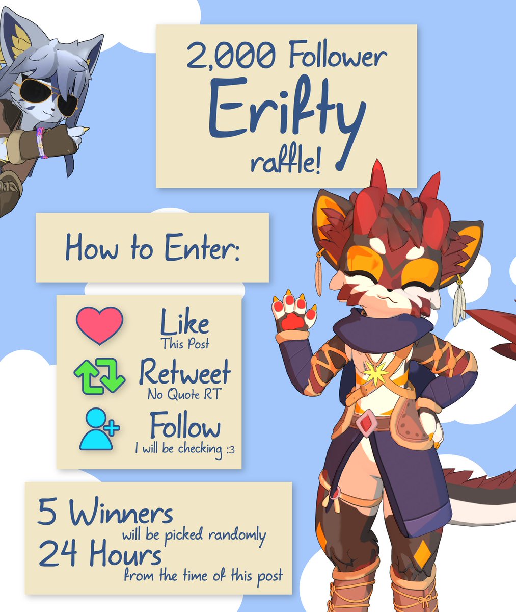 Raideus_LF's tweet image. 2k follower raffle!
Everything is detailed here, watch pinned tweet for the avatar preview!

#VRC #VRChat #Furry #Kemono #VRCAvatar