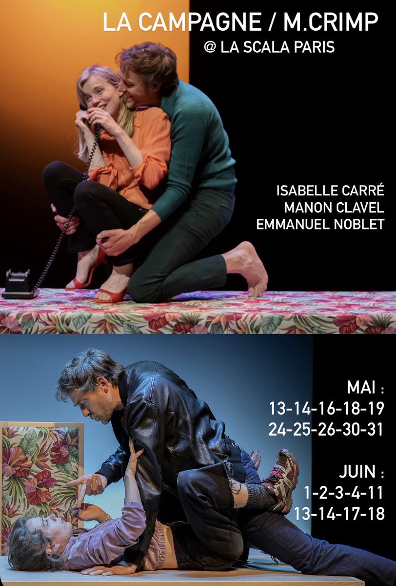 EmmanuelNoblet's tweet image. LA CAMPAGNE / Martin Crimp 
Joie de jouer ce texte, cet homme ambigu, ce thrilleur intime avec ces deux merveilleuses partenaires !!! ✨✨ Venez à la campagne…
Mise en scène S.Maurice @Lascalaparis #isabellecarre #manonclavel ©️📸Pascal Gely