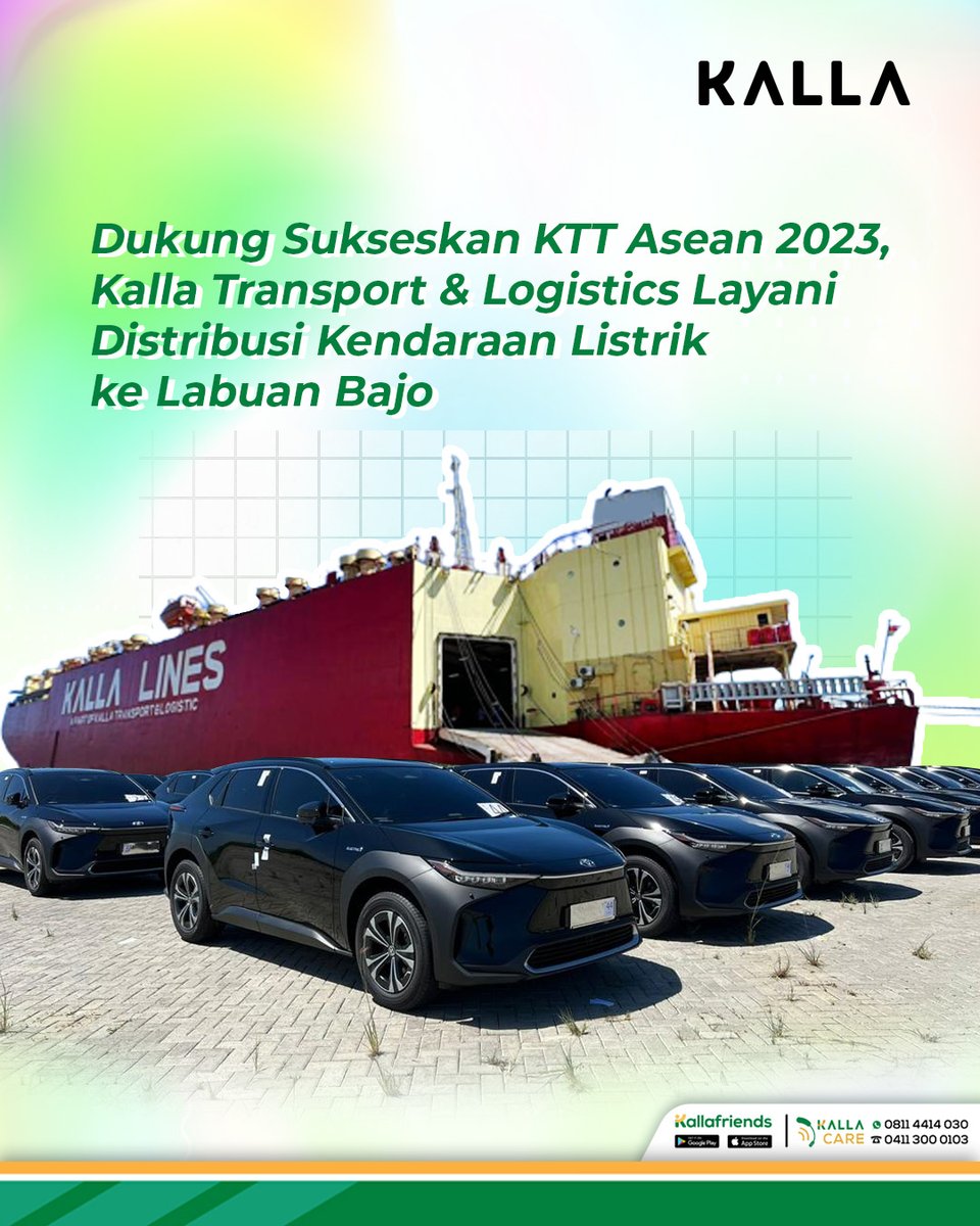 KallaGroup_ID's tweet photo. Setelah sukses dukung KTT G20 di Bali pada tahun 2022 silam, Kalla Transport & Logistics kembali dipercaya menjadi official logistics partner untuk distribusi kendaraan listrik KTT Asean 2023 dari Jakarta ke Labuan Bajo, Nusa Tenggara Timur π
#KALLA #KALLAforLife https://t.co/9YfBr1xVCM