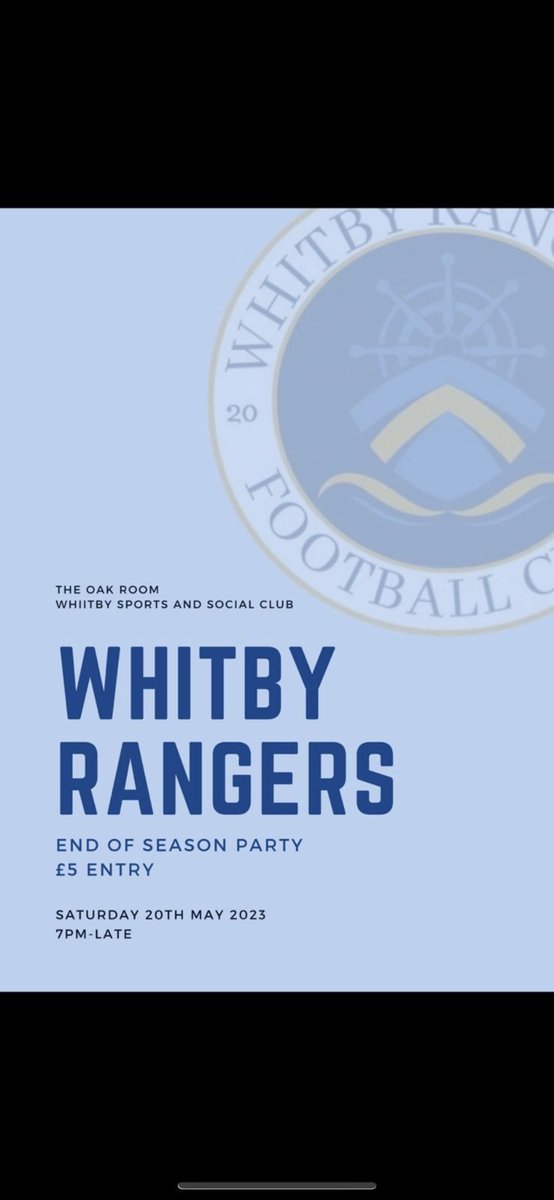 Saturday 20th May 

We are hosting an end of season presentation at The Whitby Sport and Social Club.

£5 entry 

7pm doors open til late