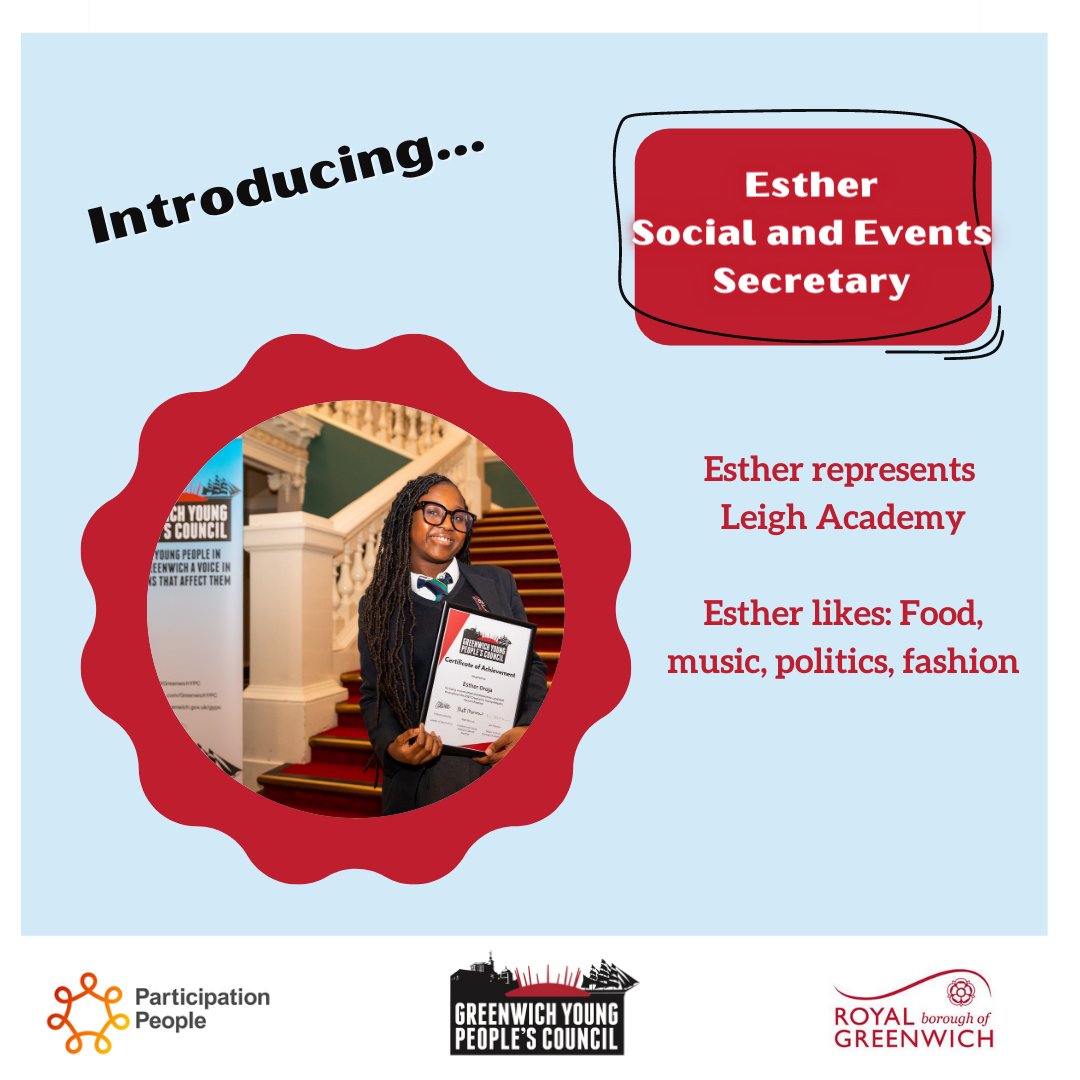 **Drumroll please** 🥁 Introducing Esther - GYPC’s new Social and Events Secretary ⭐️ During their induction GYPC elected their leadership team ! 👏 GYPC are working hard to get young people's voice heard in Greenwich 👀 #youthvoice #youthparticipation #youthcouncil