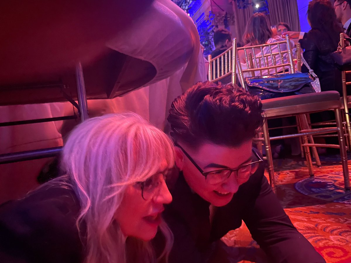 lizzwinstead's tweet photo. Representing the abortion fam with my co- Feminist Buzzkill @mojilocks last night, presenting a #webby award to the amazing @underthedesknews for their incredible work! We did an under the table update on Tiktok like ya do! #5words #MifeMisoMisoMisoMiso https://t.co/0Dl4lkEsgg