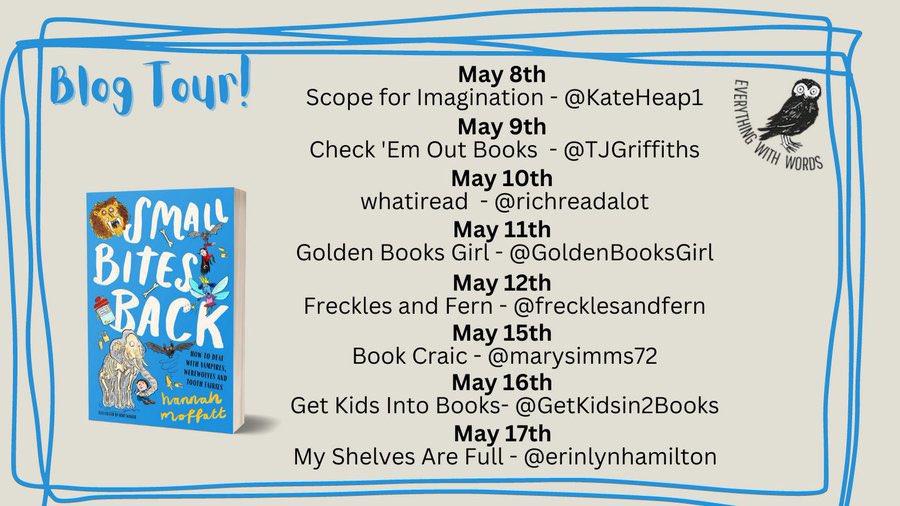 GetKidsin2Books's tweet photo. It’s my stop on the #SmallBitesBack blog tour today. Author @MissDePlume has written me a brilliant guest post about using humour to build empathy in children’s books. Check it out here:
👉🏼 https://t.co/PfGwJy4qzt
#empathy #funnybooks #childrensbooks #BlogTour #bokblogger https://t.co/sDUXsUicBh