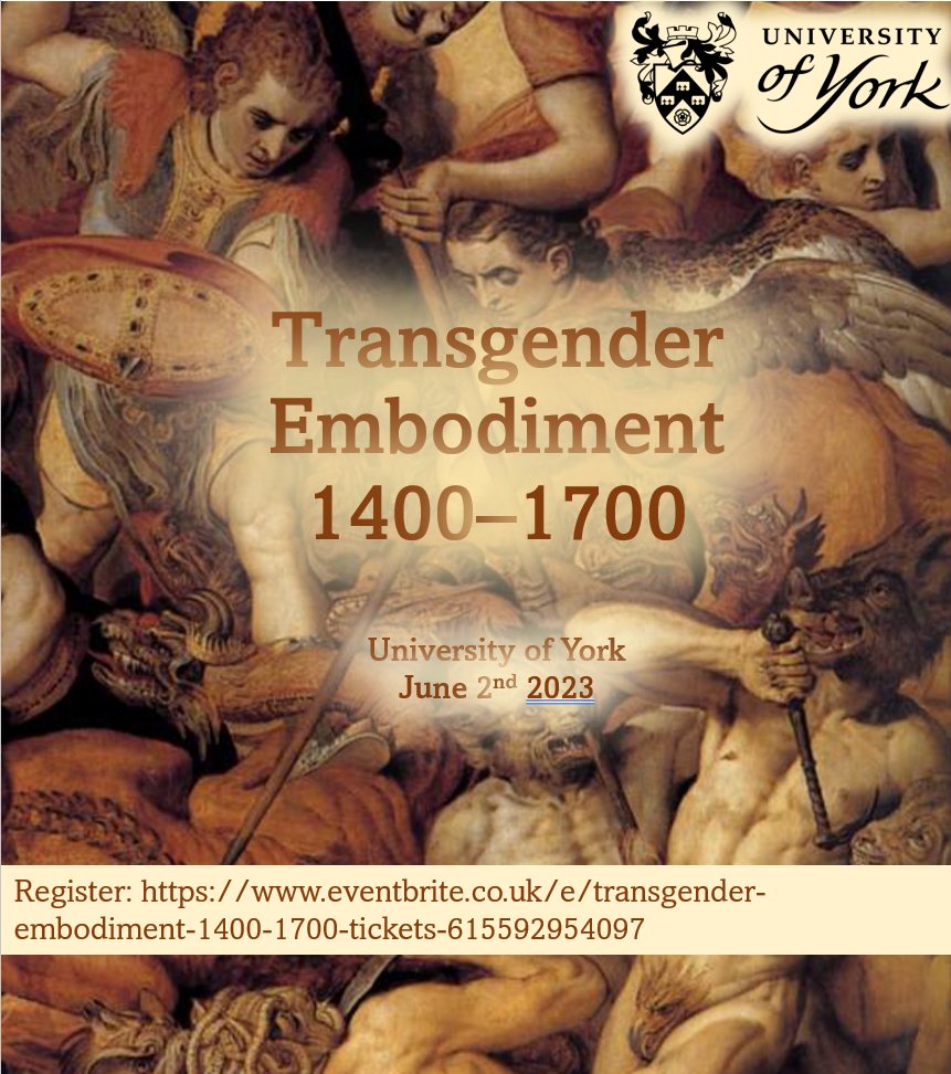 Less than 2 weeks to go until CREMS' (University of York) conference on Transgender Embodiment in late medieval & early modern culture! Tickets are free but registration required: eventbrite.co.uk/e/transgender-… #earlymodern #medieval