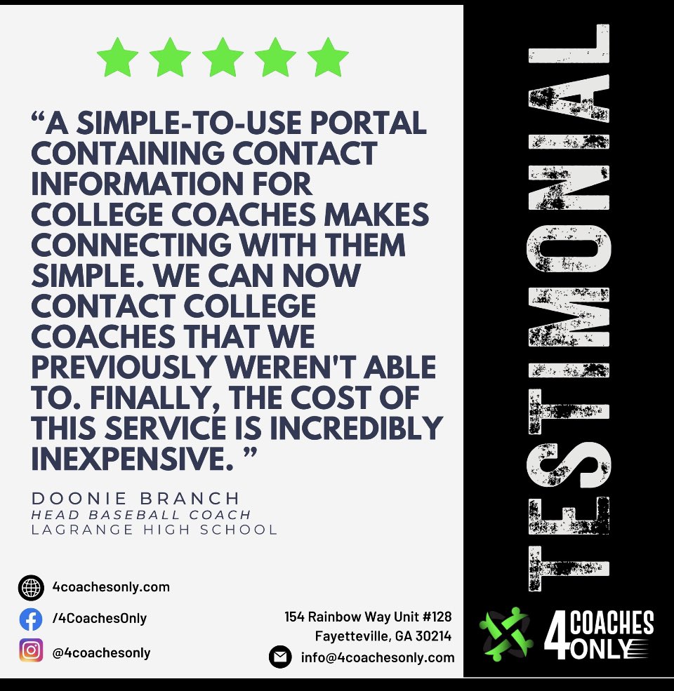 Send us a DM on @4coachesonly or send us an email at info@4coachesonly.com to get you started! Don't miss out this opportonity! #recuitingsolutions #recruitingsoftware #sportstech #recruitmentagency #collegescholarships #collegeathletes #sportscholarship #sportscholarships