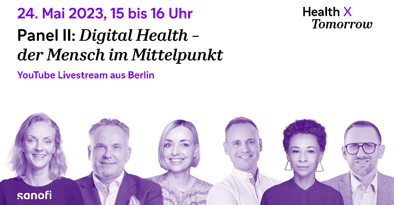 sanofiDE's tweet photo. Technologien verändern die #Gesundheit. Wie eine Vision zu #DigitalHealth aussehen kann, diskutieren im #HealthXTomorrow Livestream am 24. Mai, 15-16 Uhr @inga_bergen, Pius S. Hornstein, Katherine Ossenkopp, Axel Schulz &amp; Jörg Trinkwalter. Jetzt vormerken 👇