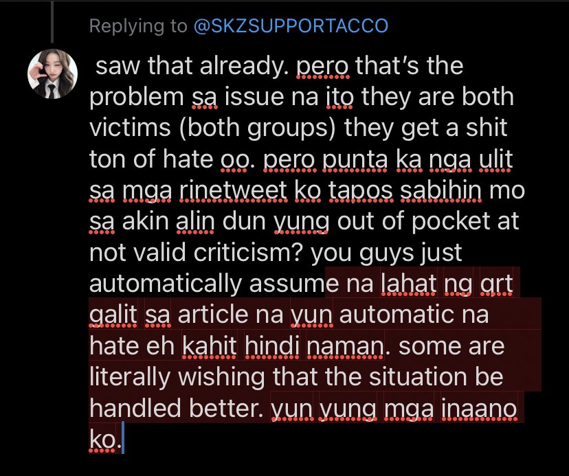 wonykartz's tweet photo. @SKZSUPPORTACCO once again, just because you do not agree with the actions of a particular individual doesn’t mean you HATE them. you can critique their actions in hopes that they won’t garner backlash again. https://t.co/qjyFFrJVkU