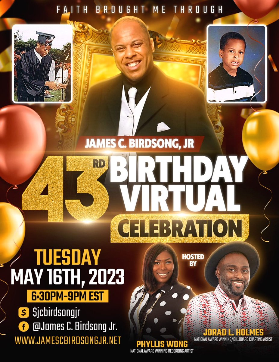 TheRealJBOnline's tweet photo. I am grateful to God for blessing me to witness another birthday. Please join us this evening at 6:30 PM EST via Facebook Live by logging to https://t.co/wGYs3VLCQJ. Be blessed!!! #JamesCBirdsongJr #Birthday #FortyThreeYears #StillGoingStrong #TheLegacyContinues https://t.co/T3zoPnv4iw