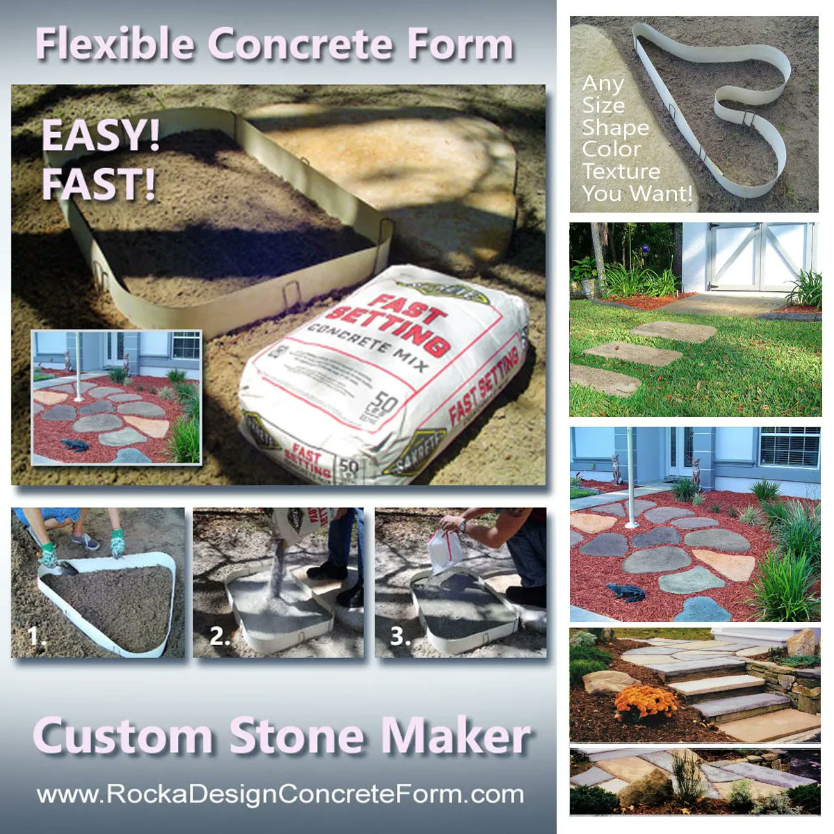 DIYstonemaker's tweet image. DIY and Create Garden Paths, Walkways, and Patios using Rocka Designs Flexible and Reusable Concrete Shaping, Stepping Stone Maker. Easy as 1-2-3.

You Can Do It, We Promise!

Visit ROCKA DESIGN Today!

buff.ly/36dsv69