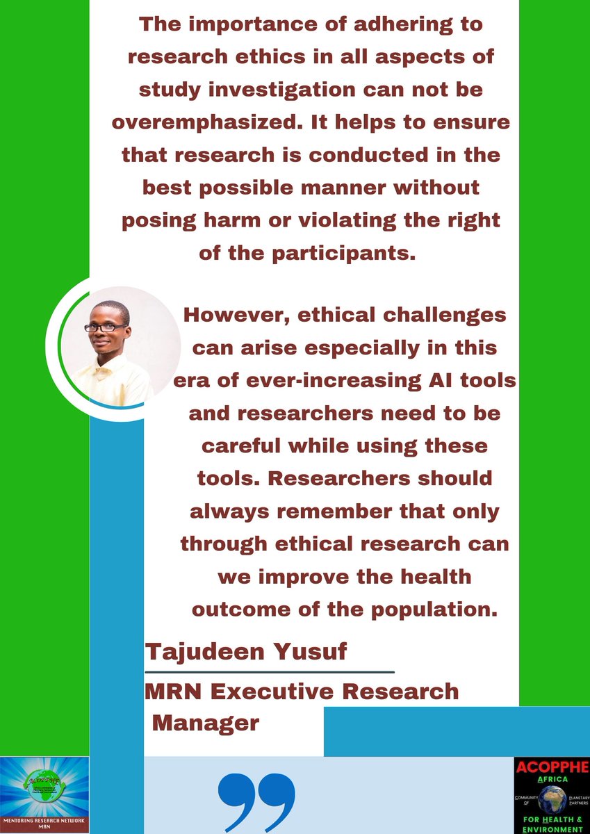 acopphe's tweet photo. Did you miss our MRN monthly meeting discussing ethical considerations, their impact on research especially with the ever-evolving landscape of #AI and quests to uphold the highest ethical standards? Find out more on our YouTube Channel: https://t.co/u5qSTORPCb #research #ChatGPT https://t.co/5FvON2JdCU