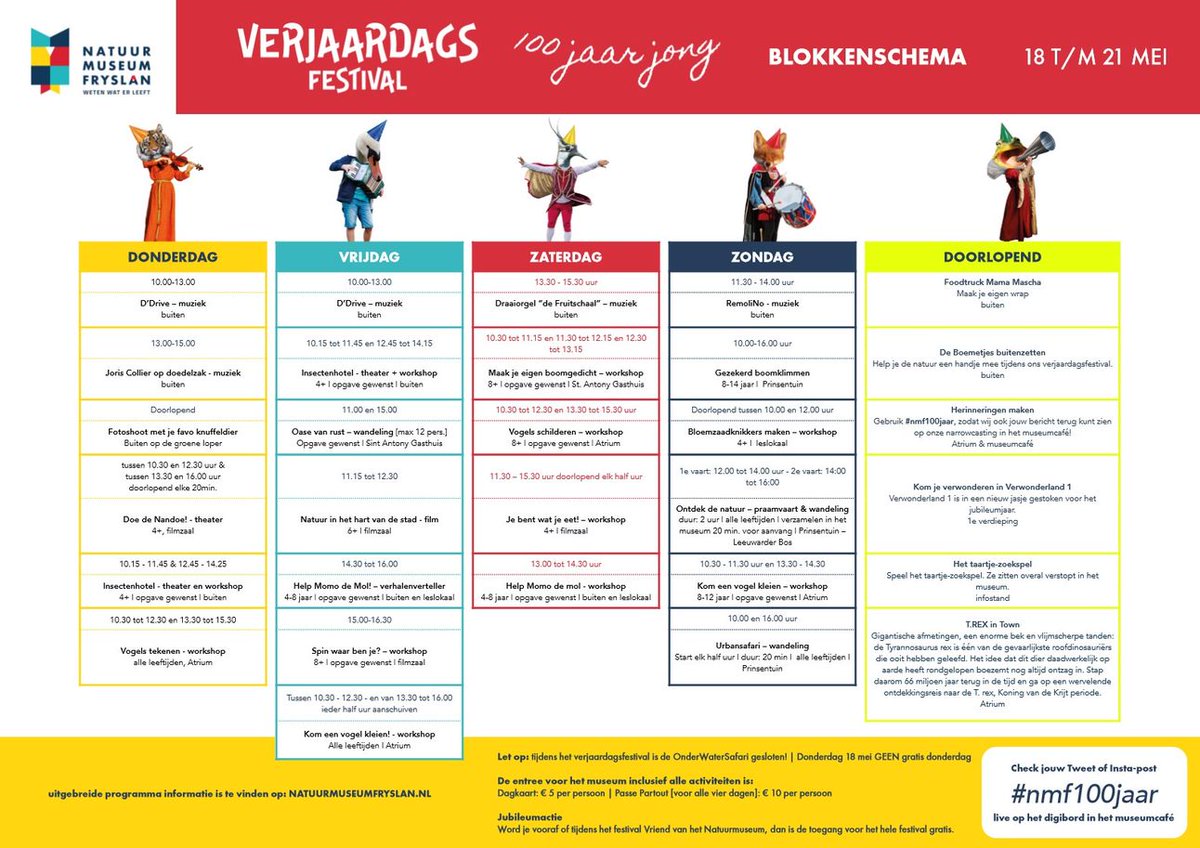 Donderdag barst ons Verjaardagsfestival los! 🥳 Ook zo benieuwd wat er allemaal te doen is? In het blokkenschema staat alles overzichtelijk op een rij.