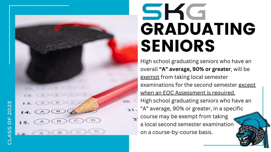 Seniors who have an “A” average, 90.0 (not rounded) or greater, in a specific course may be eligible to exempt the final exam in that course.
 All completed forms are due today in the Library. You may also turn in your chromebook to the Library today.