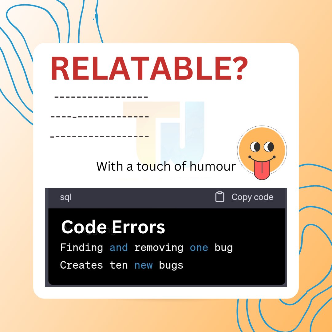 TechstersWeb's tweet image. Finding and removing one bug creates ten new bugs
#debugging #marketingdigital #techstersweb #technology #tech #techgeek #itcompany #developer #development #developers # #bug #coding #ecommercedevelopment #laraveldevelomentcompany #shopifydevelopmentWeb #wesitedesigningcompany