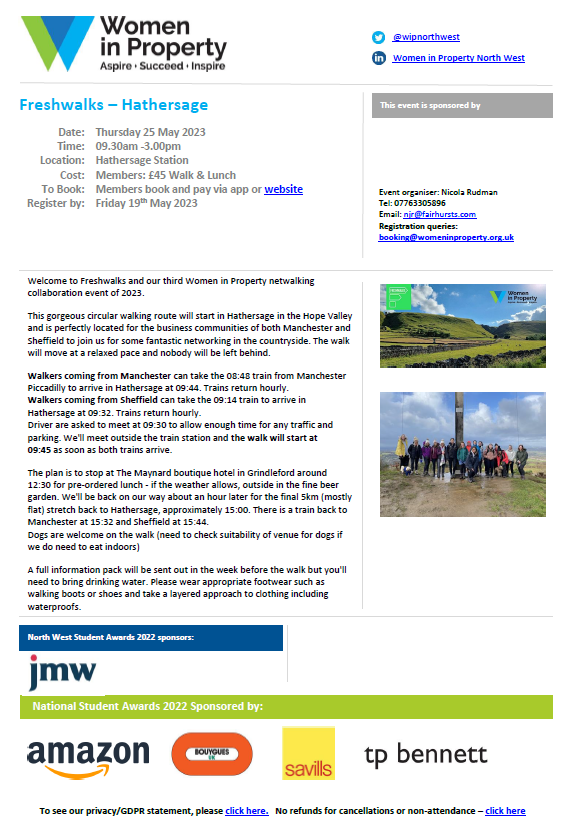 wipnorthwest's tweet photo. 🌄🥾 Our latest #membersexclusive @freshwalks is next Thursday, 25th May, 9.30am in Hathersage in the stunning Hope Valley countryside with only a few tickets remaining! Fingers crossed for ☀️
Book your space via the @WiPUK app or our website.
https://t.co/0Dfz9NsL7t https://t.co/xRg6kfSWGD