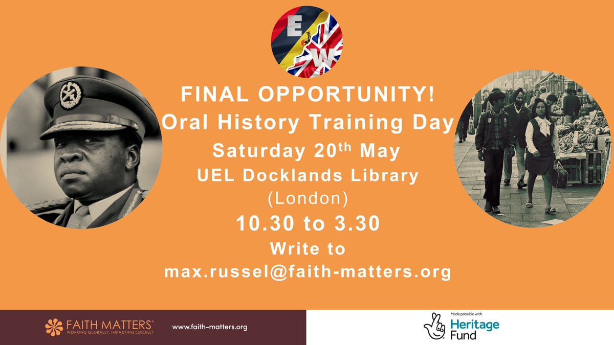 Still time to register for the : From East to West: The History of Ugandan Asians Oral History Training Day Saturday, 20th May 1030 to 1530 UEL Archives, Docklands Campus @UgandanAsians @monnamatharu @UgandanAsians50 @refugee_archive @LivingRefArch