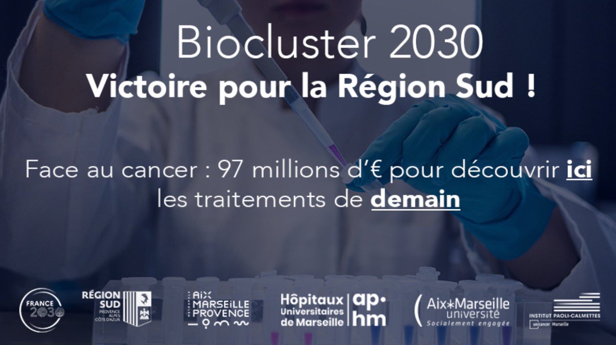 RenaudMuselier's tweet photo. Une grande victoire pour la #RegionSud ! Autour de 97 millions d’€ d'investissements de l'Etat #France2030 pour découvrir ici, en Provence-Alpes-Côte d'Azur, les traitements de demain contre les cancers. En fédérant chercheurs, industriels et soignants. 

Un #biocluster unique ! https://t.co/Rl1irSA87j