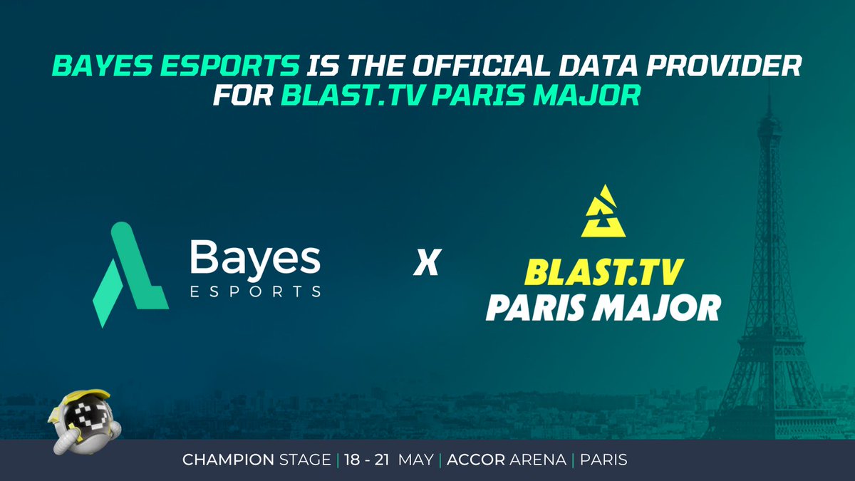 Bayes Esports (@bayesesports) on Twitter photo 🔥🎮🏆 <a href="/BayesEsports/">Bayes Esports</a> is proud to announce that we are the official #dataprovider for the highly anticipated BLAST.TV Paris Major! 🚀 Log in to the LTD for live updated stats and best-in-class predictions throughout the entire tournament! 🎉💥💪#esports #csgo 🔥🎮🏆 <a href="/BayesEsports/">Bayes Esports</a> is proud to announce that we are the official #dataprovider for the highly anticipated BLAST.TV Paris Major! 🚀 Log in to the LTD for live updated stats and best-in-class predictions throughout the entire tournament! 🎉💥💪#esports #csgo