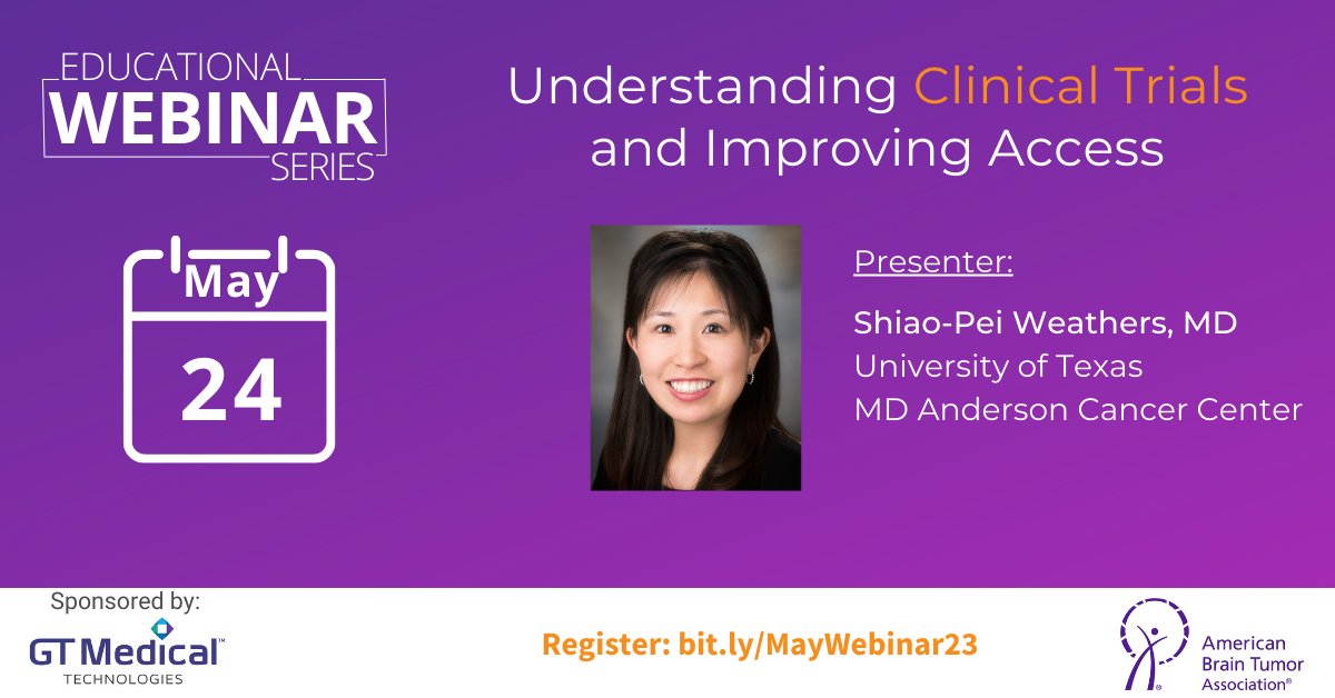 Have you considered participating in a clinical trial? Get tips for navigating the process and overcoming barriers in accessing them during a free webinar. Register: bit.ly/MayWebinar23 #btsm #braintumor @MDAndersonNews