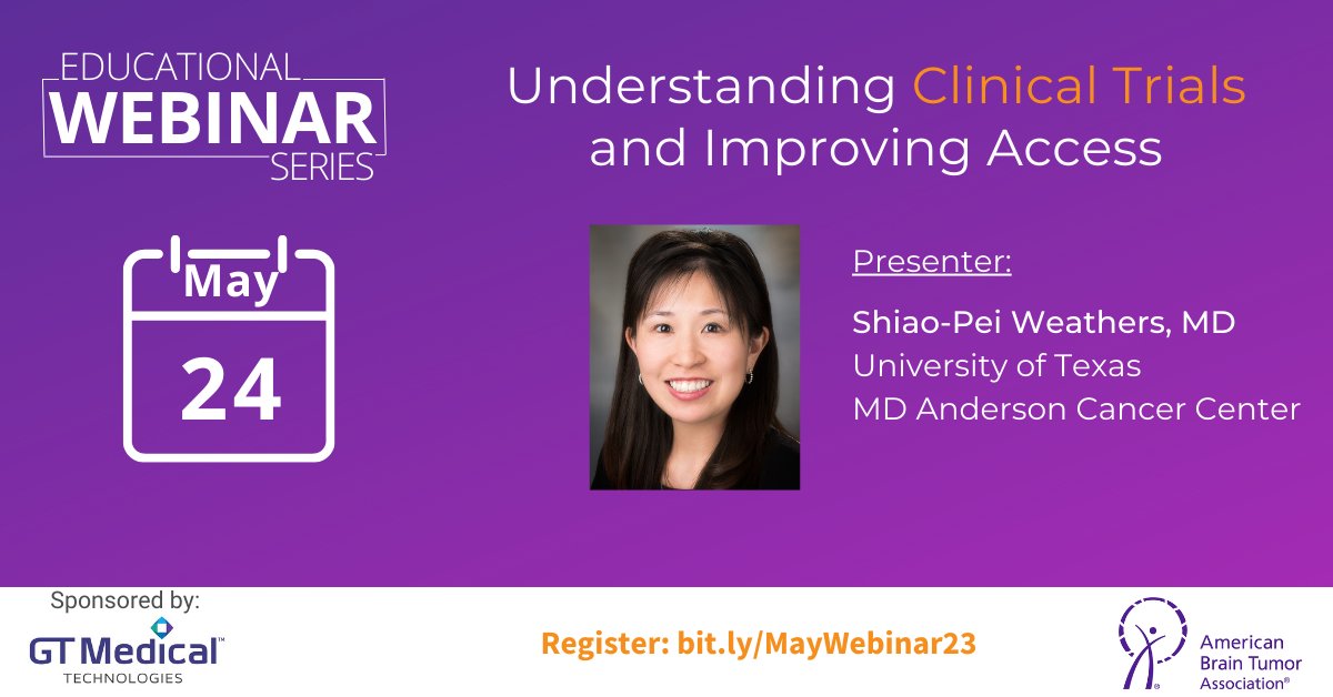 American Brain Tumor Association (@theabta) on Twitter photo Have you considered participating in a clinical trial? Get tips for navigating the process and overcoming barriers in accessing them during a free webinar. Register: bit.ly/MayWebinar23 #btsm #braintumor
<a href="/MDAndersonNews/">MD Anderson Cancer Center</a> Have you considered participating in a clinical trial? Get tips for navigating the process and overcoming barriers in accessing them during a free webinar. Register: bit.ly/MayWebinar23 #btsm #braintumor
<a href="/MDAndersonNews/">MD Anderson Cancer Center</a>