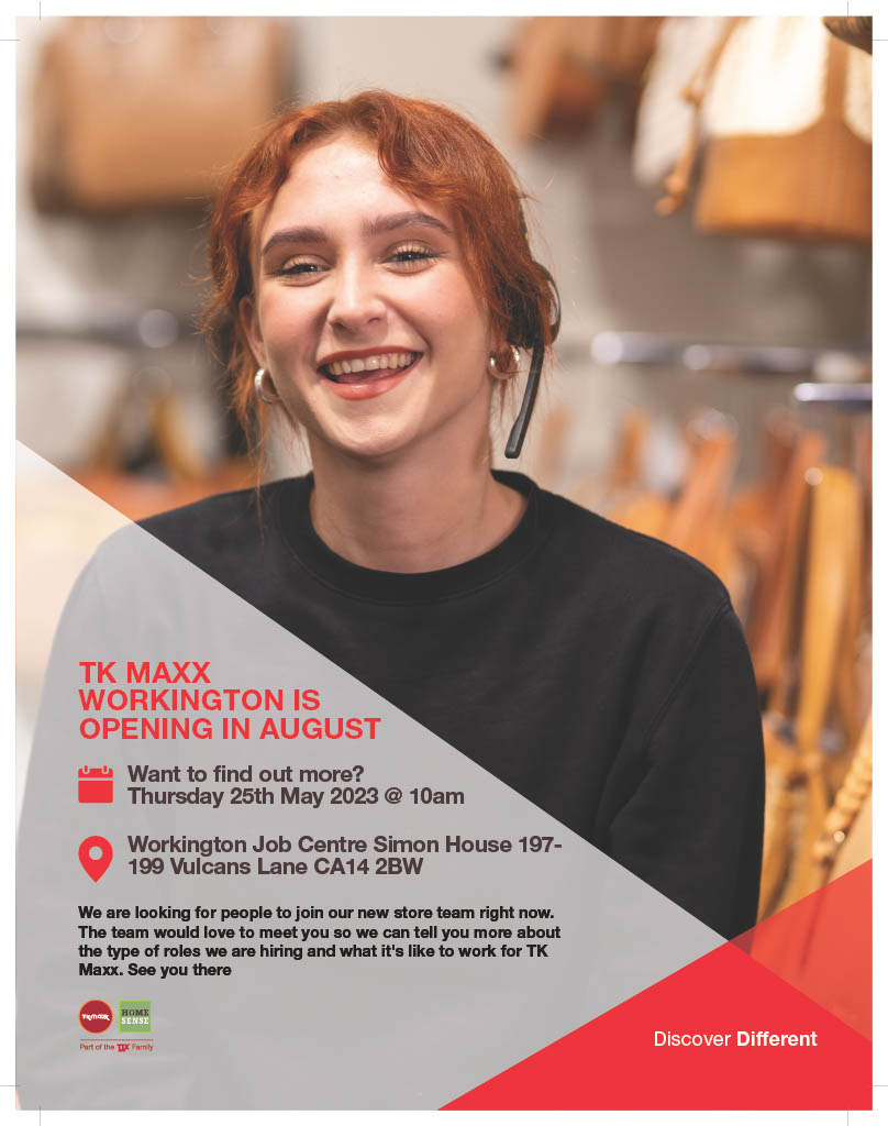 TK Maxx will be opening in Workington this August, bringing more jobs to our area.

If you want to find out about hiring opportunities, make sure to attend their recruitment event coming up soon!

📍 Workington Job Centre
🗓️ Thursday 25th May